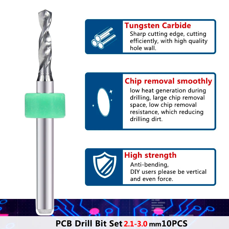 PCB Drill Bits 10Pcs 2.1-3.0mm