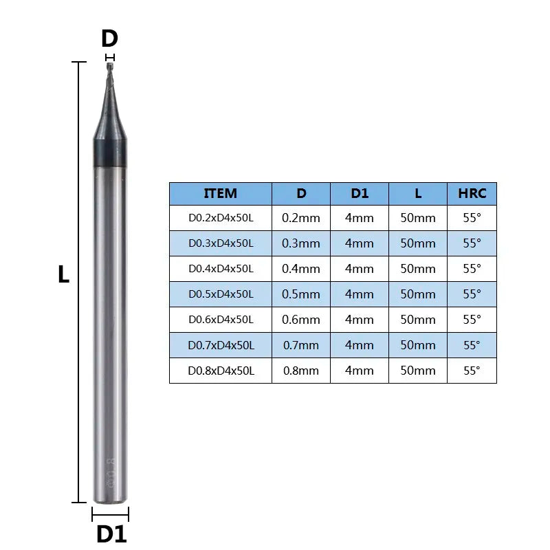 Micro Milling Cutter (Flat End Mill) 0.2-0.9mm