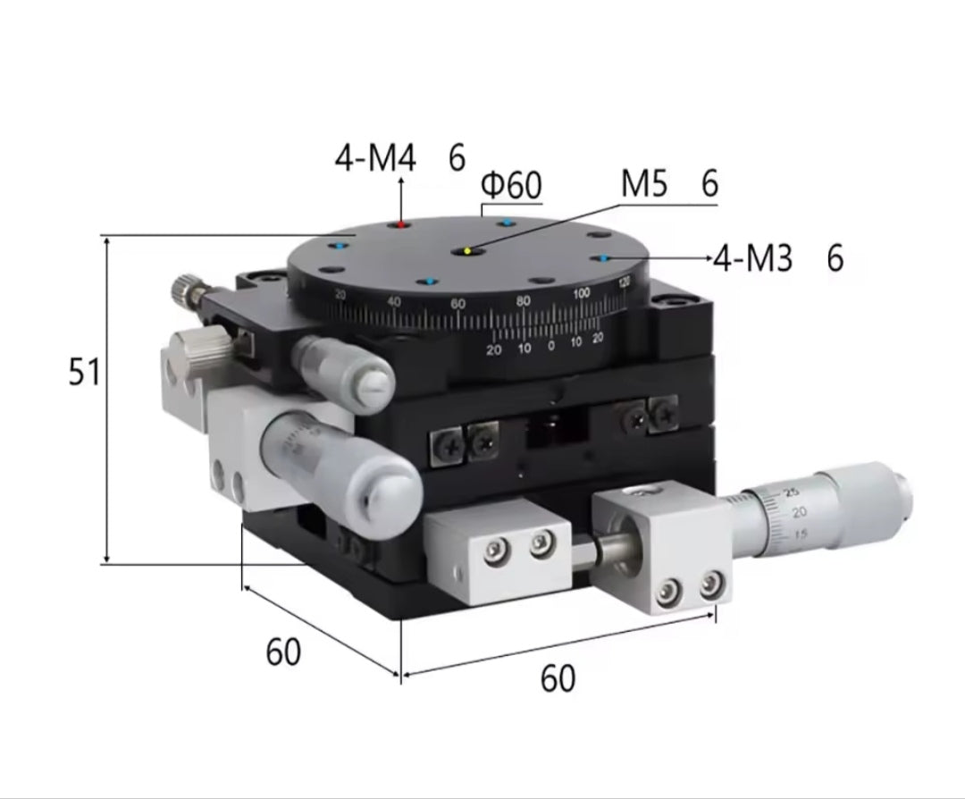 XYR Axis Manual Platform 60x60mm – 360° Rotating Precision Cross Slide