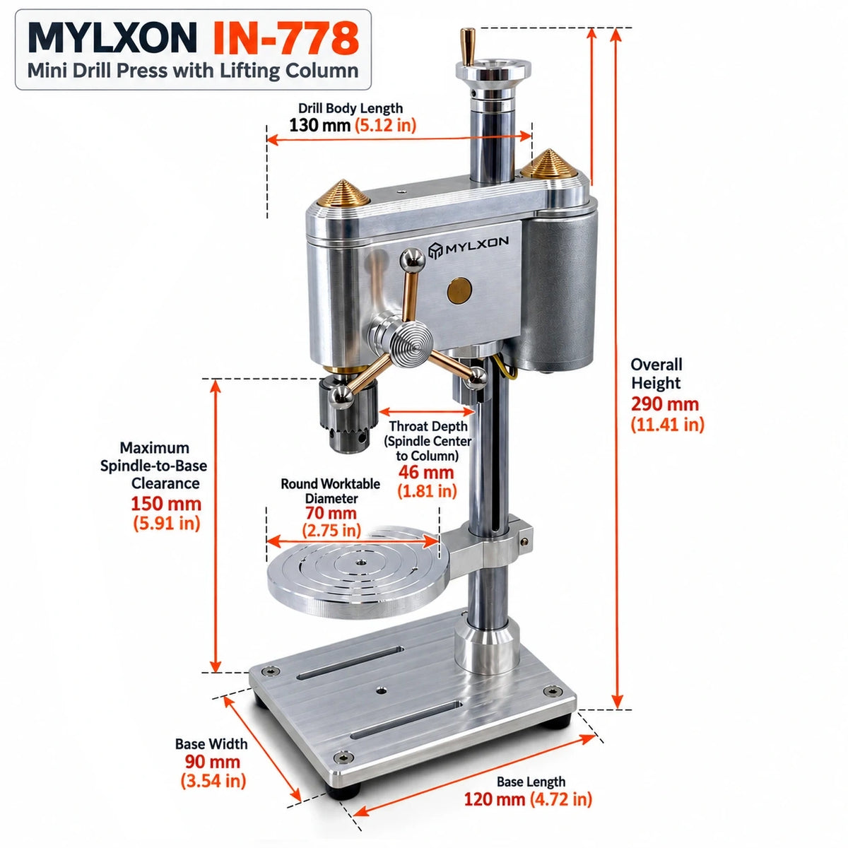 MYLXON IN-778 Precision Mini Drill Press with Lifting Column