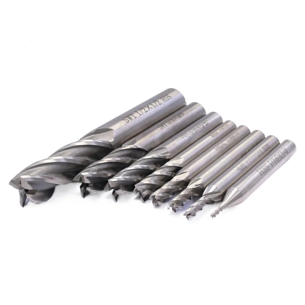 8 PCS High Speed Steel HSS 4 Flute Straight End Mill Milling Cutter Tool Set - Innocraftsman