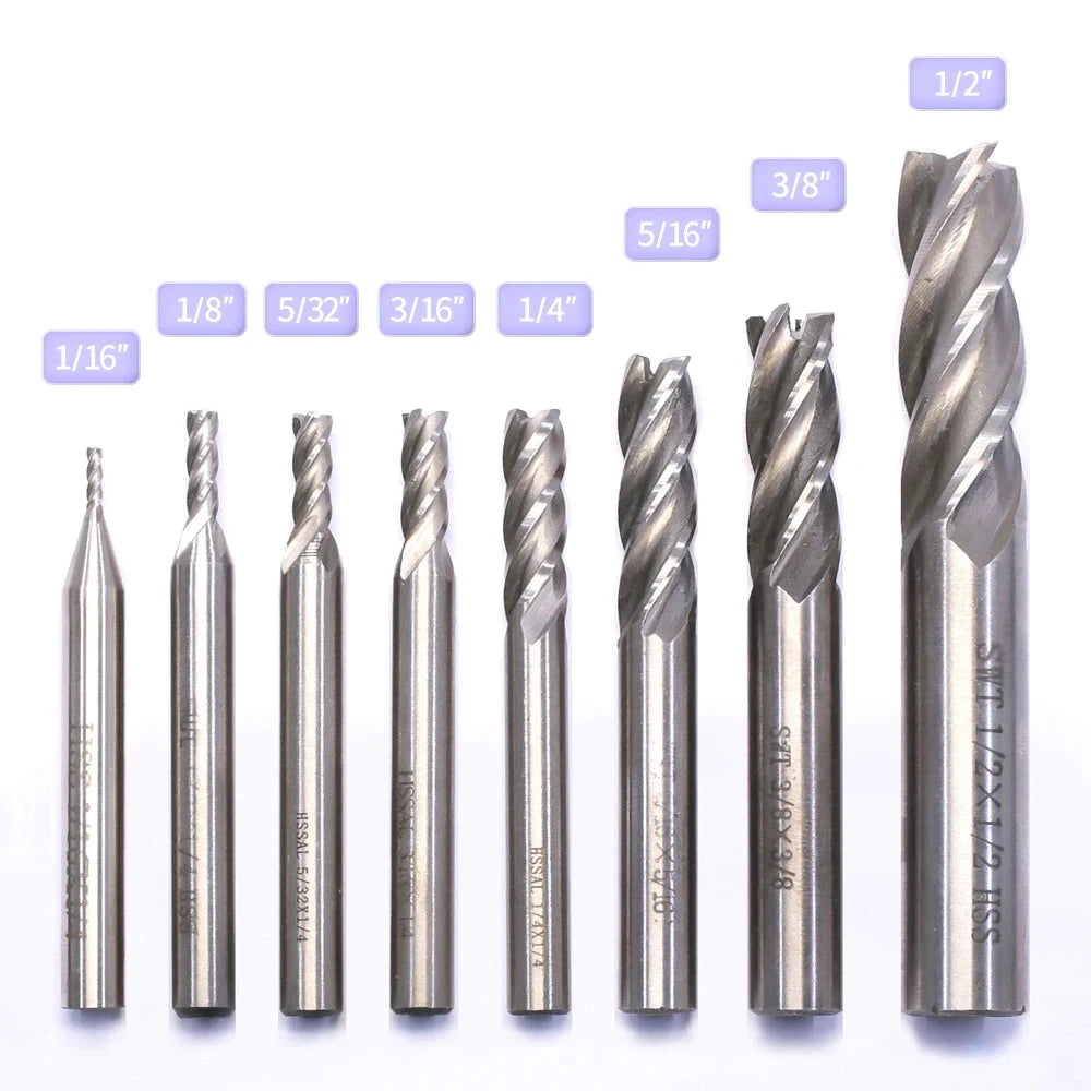 8 PCS High Speed Steel HSS 4 Flute Straight End Mill Milling Cutter Tool Set - Innocraftsman