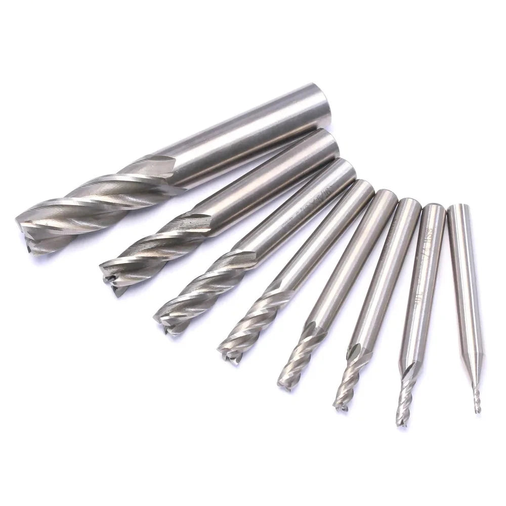 8 PCS High Speed Steel HSS 4 Flute Straight End Mill Milling Cutter Tool Set - Innocraftsman