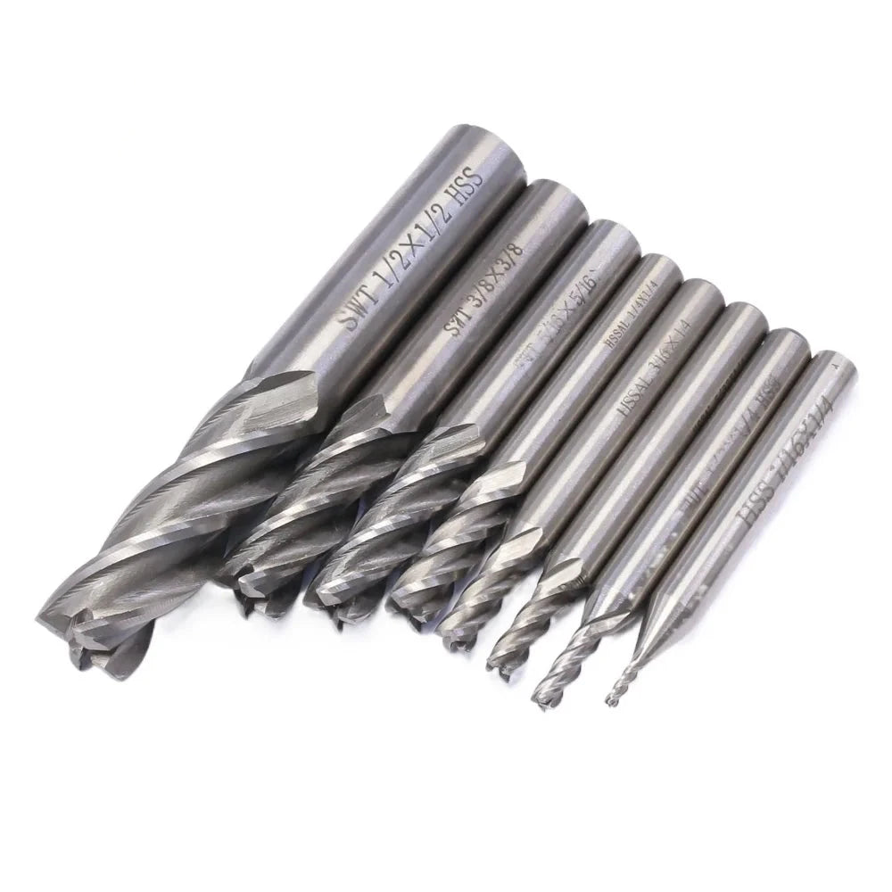 8 PCS High Speed Steel HSS 4 Flute Straight End Mill Milling Cutter Tool Set - Innocraftsman