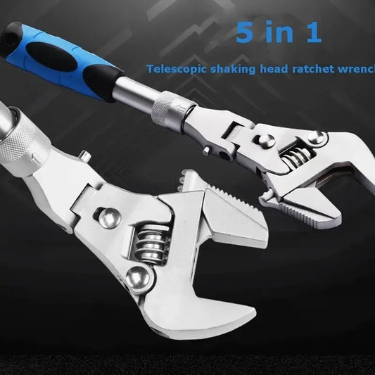 Multifunction 5 In 1 Torque Wrench 10 Inch Adjustable Ratchet Wrench 180 Degree Folding Spanner Mini Spanners Home Repair Tools