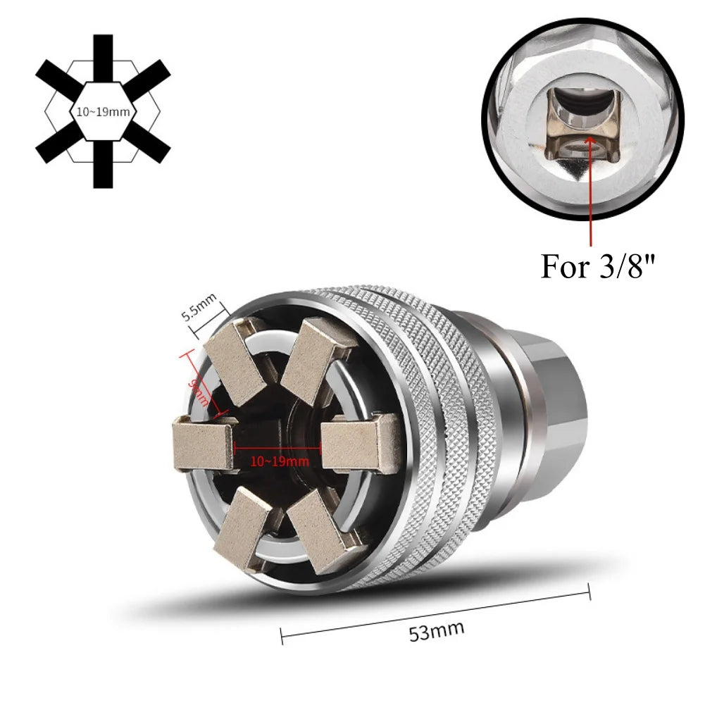 Adjustable Socket 3/8'' To 3/4'' Universal Sleeve 10-19mm - Innocraftsman